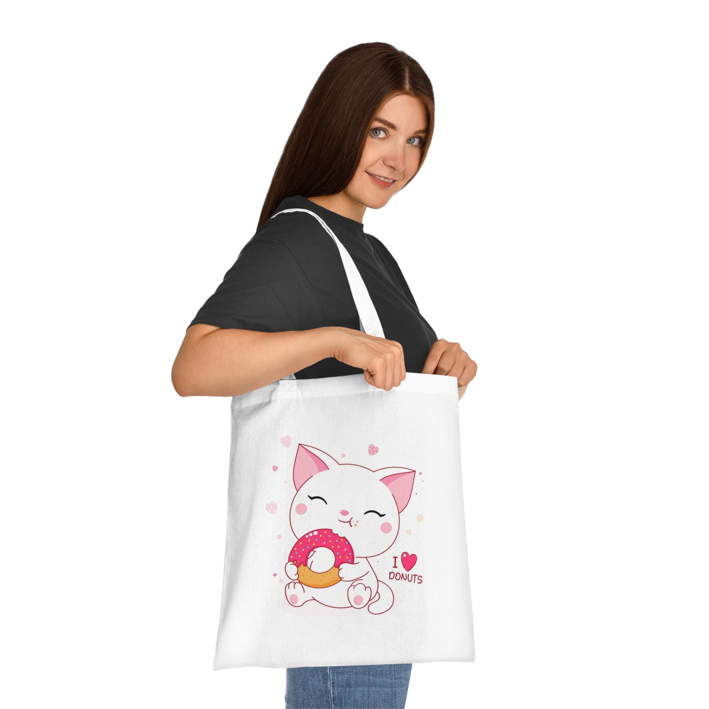 Cute Cat 'I Love Donuts' Tote Bag