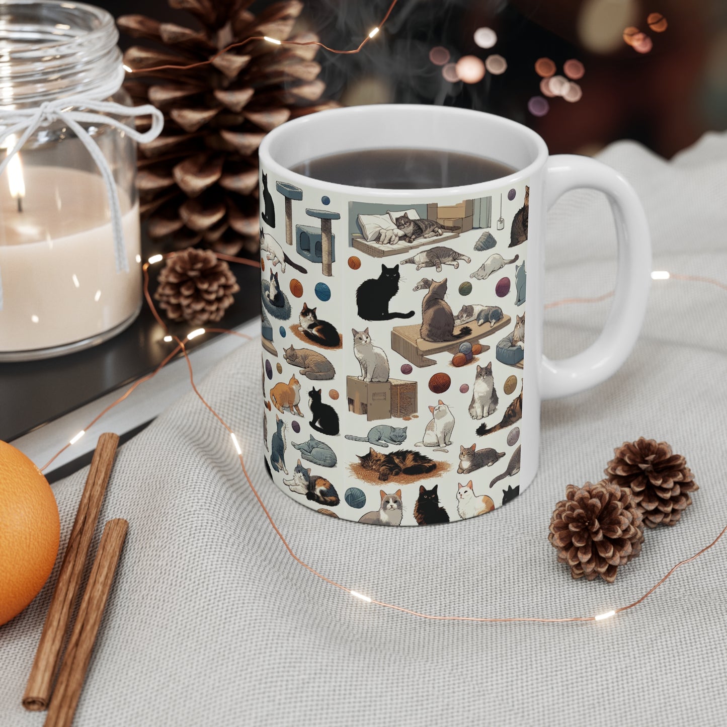 Cozy Patterned Cat Mug