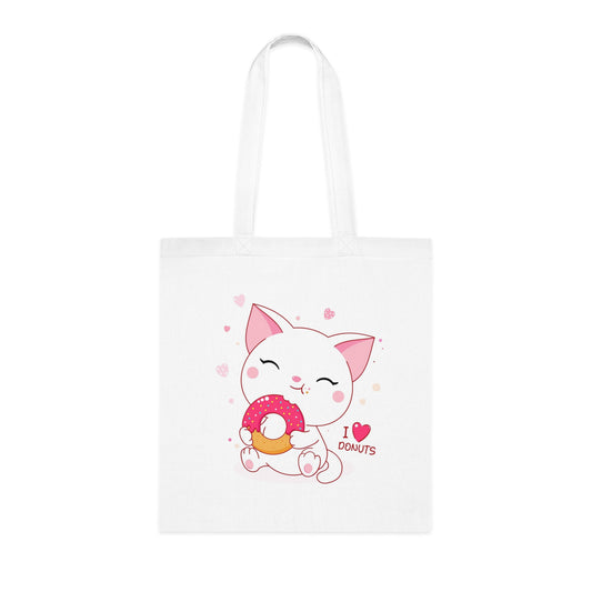 Cute Cat 'I Love Donuts' Tote Bag